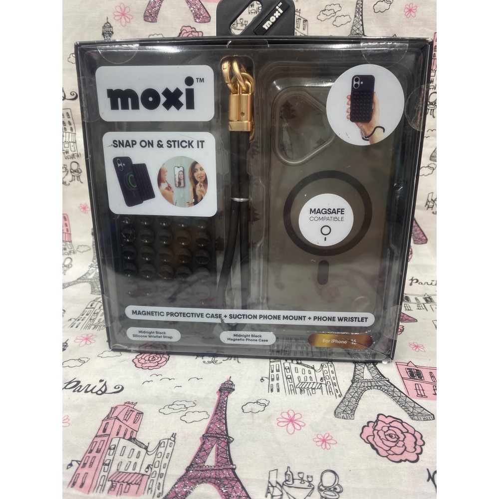 Moxi iPhone 14 MagSafe Case Suction Mount & Wristlet Bundle Midnight Black